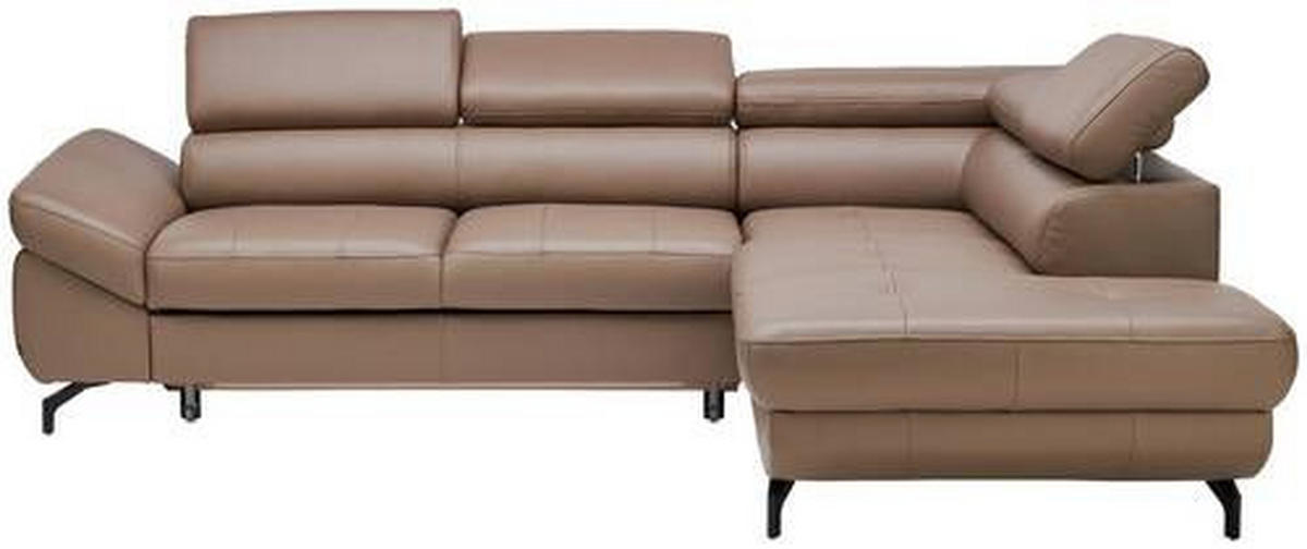 ECKSOFA in Echtleder Haselnussfarben  - Schwarz/Haselnussfarben, Design, Leder/Metall (270/220cm) - Novel