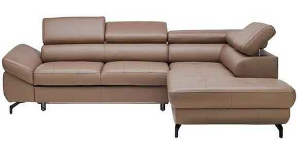 ECKSOFA in Echtleder Haselnussfarben  - Schwarz/Haselnussfarben, Design, Leder/Metall (270/220cm) - Novel