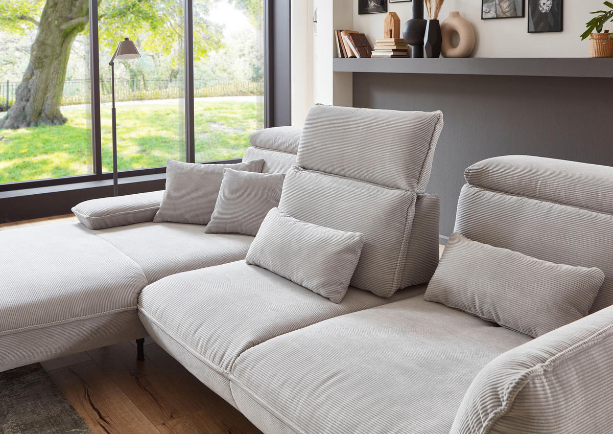 ECKSOFA Hellgrau Cord  - Hellgrau/Schwarz, Design, Textil/Metall (196/301cm) - Moderano