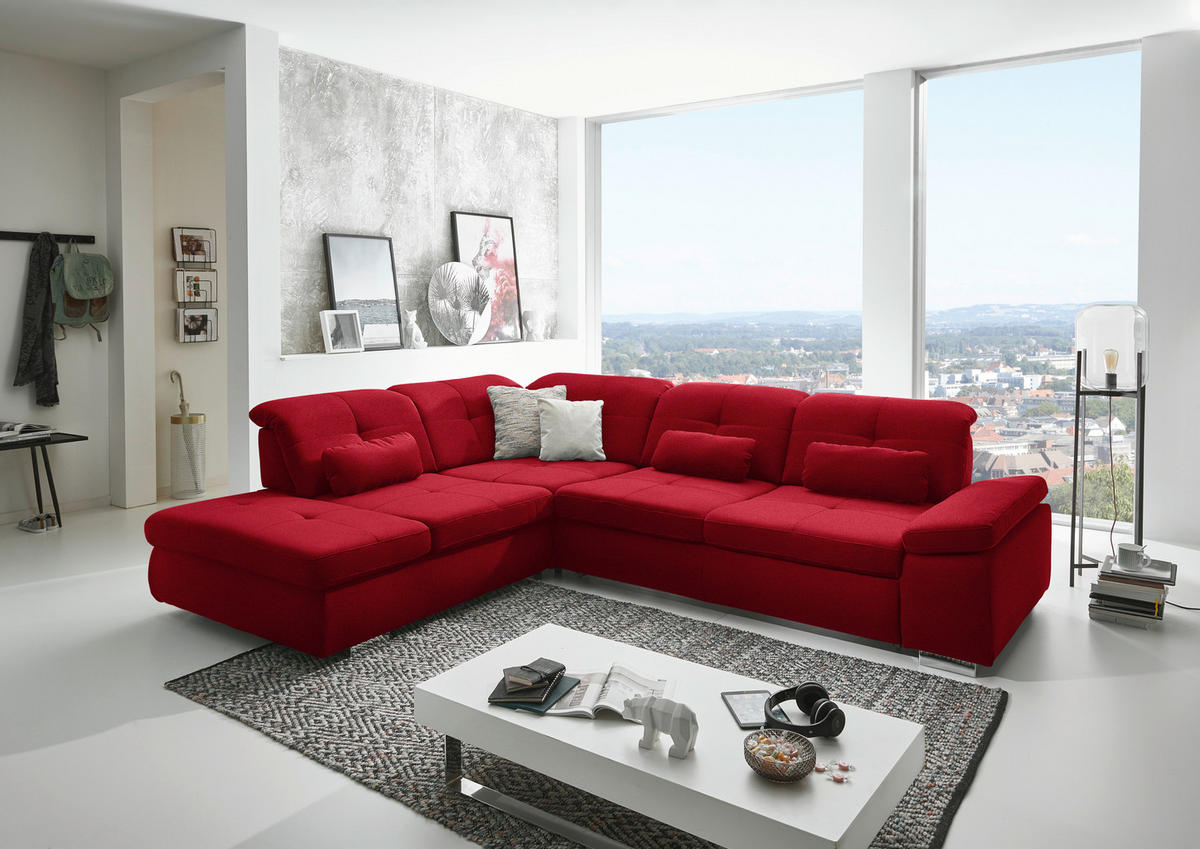ECKSOFA  in Mikrofaser Rot  260/312 cm  - Chromfarben/Rot, Design, Textil/Metall (260/312cm) - Beldomo Style
