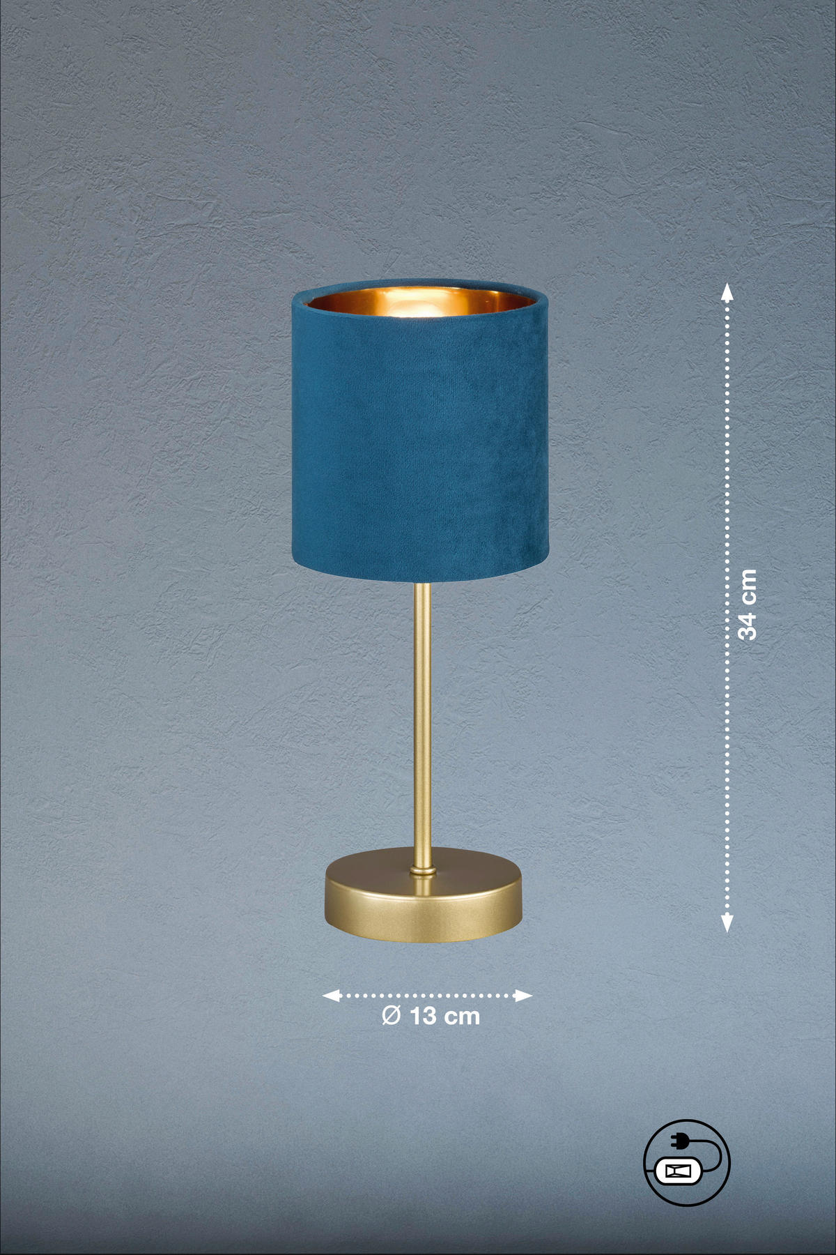 TISCHLEUCHTE - Türkis/Goldfarben, Design, Textil/Metall (13/34cm) - Fischer & Honsel