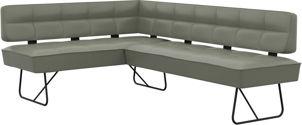 ECKBANK 165/207 cm Echtleder Graugrün   - Schwarz/Graugrün, Design, Leder/Metall (165/207cm) - Moderano