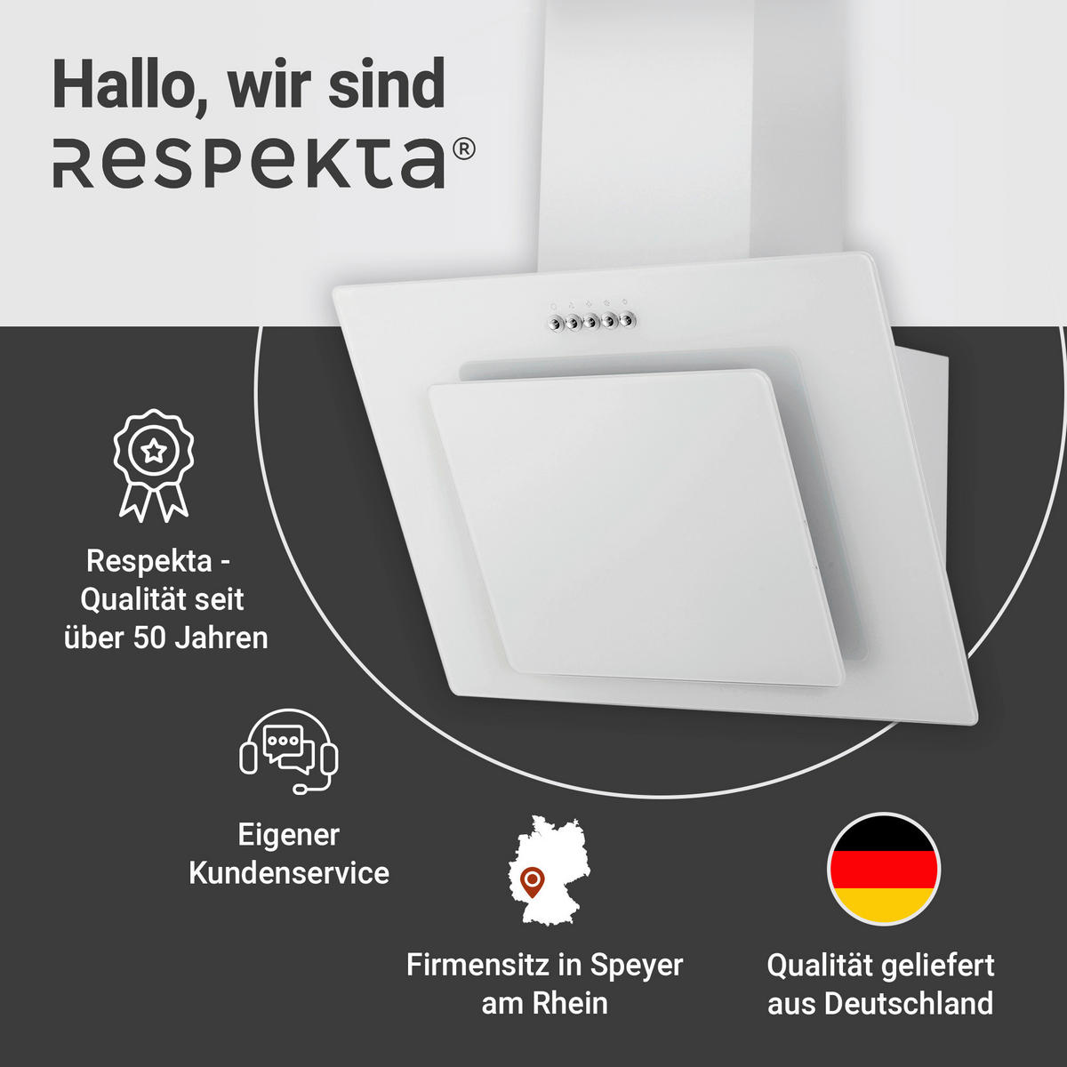 DUNSTABZUGSHAUBE CH21060WBZ  - Weiß, Trend, Glas/Metall (59,8/72,7-110,7/30,5cm) - Respekta