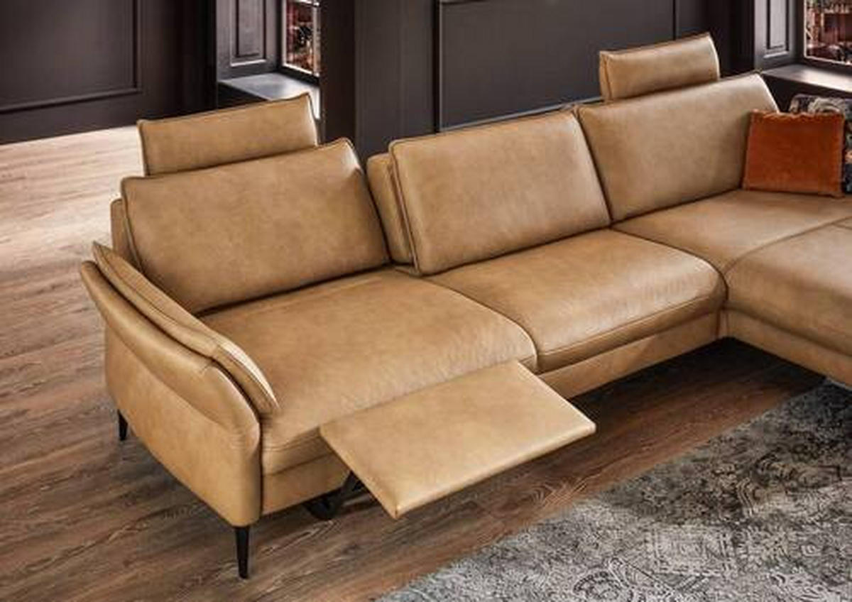 ECKSOFA in Echtleder Braun  - Schwarz/Braun, Design, Leder/Metall (334/172cm) - Valdera