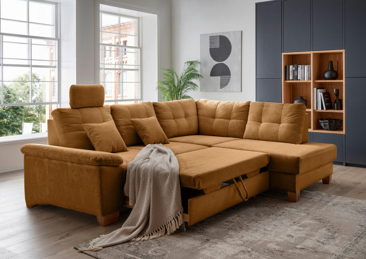 ECKSOFA in Cord Goldfarben  - Goldfarben/Naturfarben, Modern, Holz/Textil (274/206cm) - Livetastic