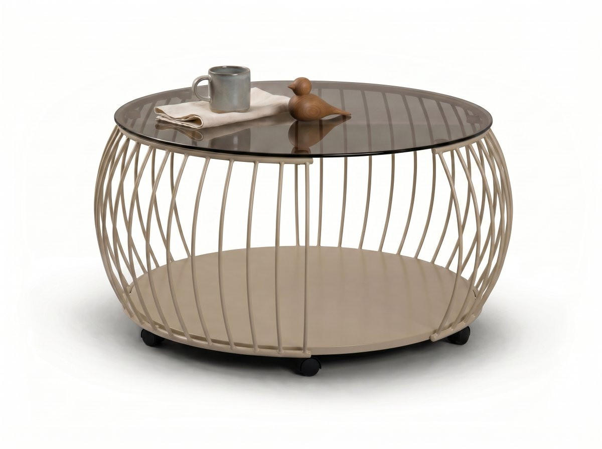 COUCHTISCH Sicherheitsglas 80/80/46 cm rund Creme  - Creme, Design, Glas/Holzwerkstoff (80/80/46cm) - Xora