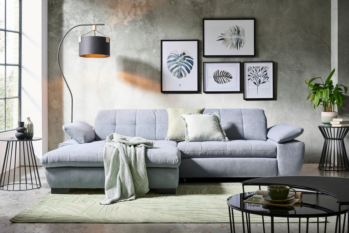 ECKSOFA in Webstoff Blaugrau  - Blaugrau/Schwarz, Design, Textil/Metall (180/265cm) - Carryhome