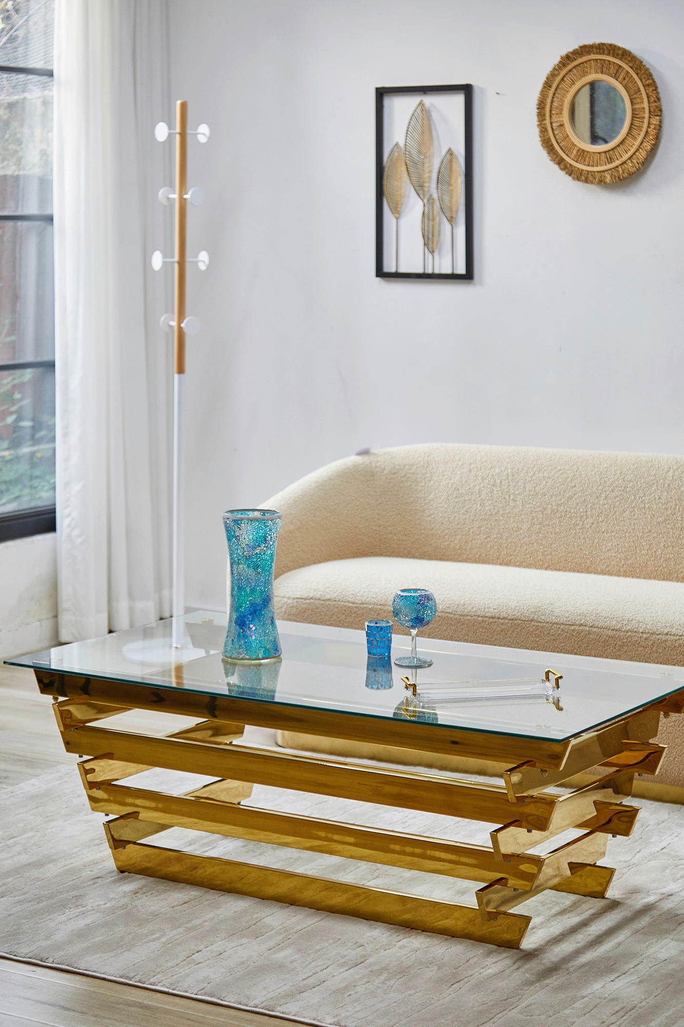 Thumbnail - Livetastic Couchtisch, Klar, Gold, Glas, rechteckig, 70x45x130 cm, Wohnzimmer, Wohnzimmertische, Couchtische