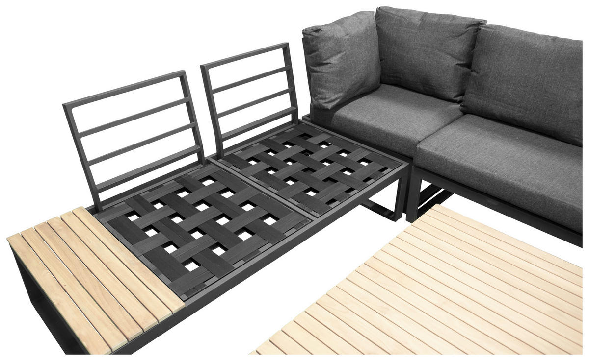 LOUNGEGARNITUR 225/225 cm Akazie Aluminium  - Dunkelgrau/Grau, KONVENTIONELL, Holz/Textil (225/225cm) - Gardenson