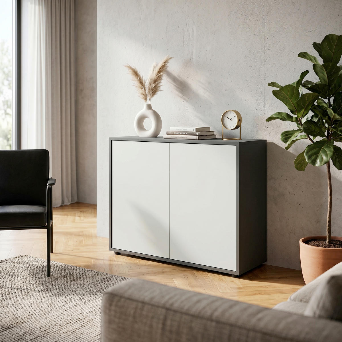 KOMODA, antracitová, biela, 79/73/33 cm - čierna/biela, Modern, kompozitné drevo/plast (79/73/33cm) - MID.YOU