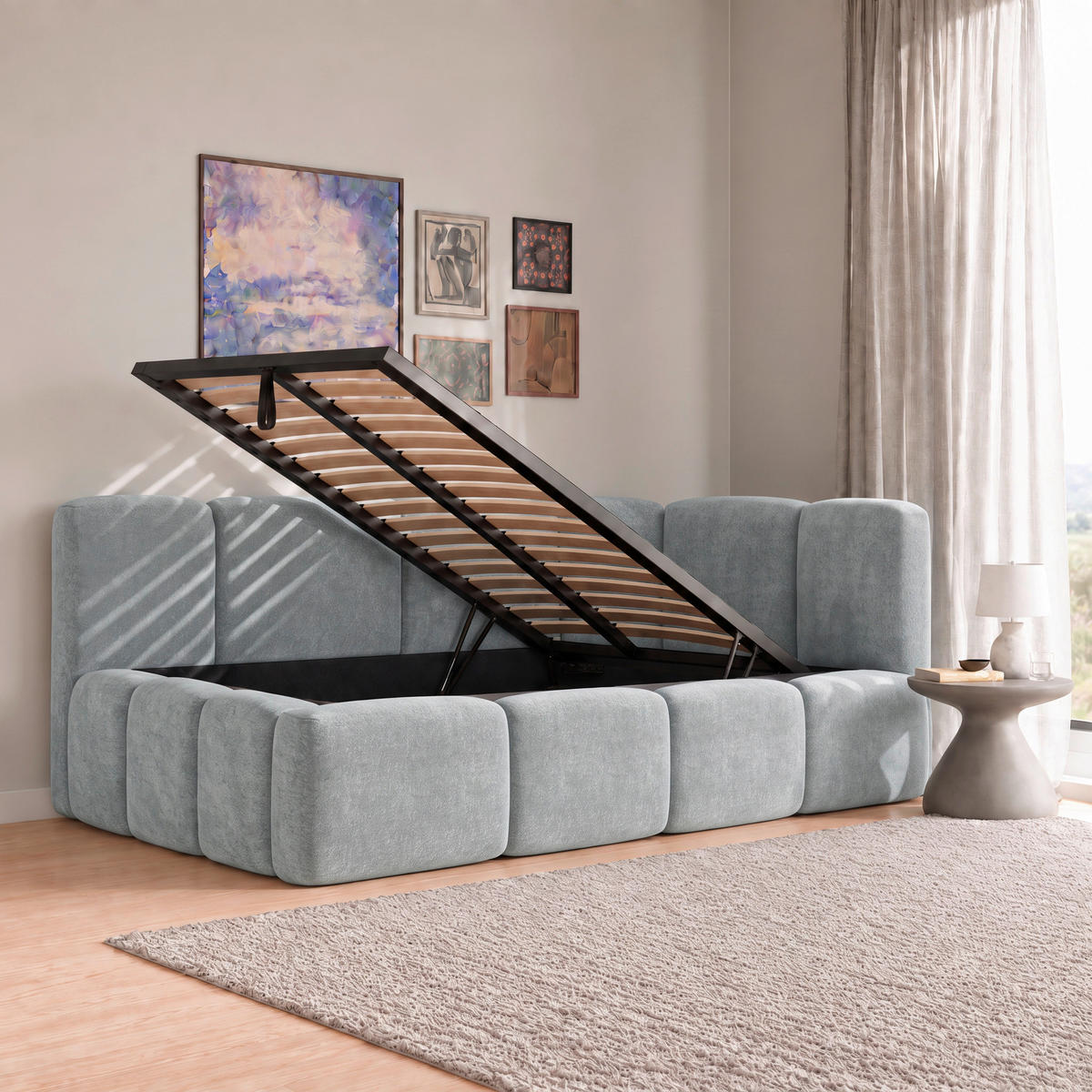 POLSTERBETT 140/200 cm,  in Silberfarben, Lattenrost, Bettkasten,  - Silberfarben/Schwarz, Design, Holz/Textil (140/200cm) - Chameo