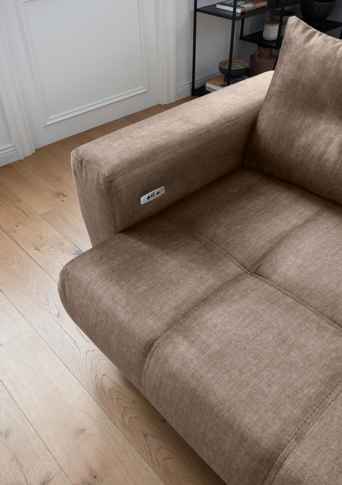 ECKSOFA Restato Hellbraun Velours  - Hellbraun/Schwarz, MODERN, Textil/Metall (246/177cm) - MID.YOU