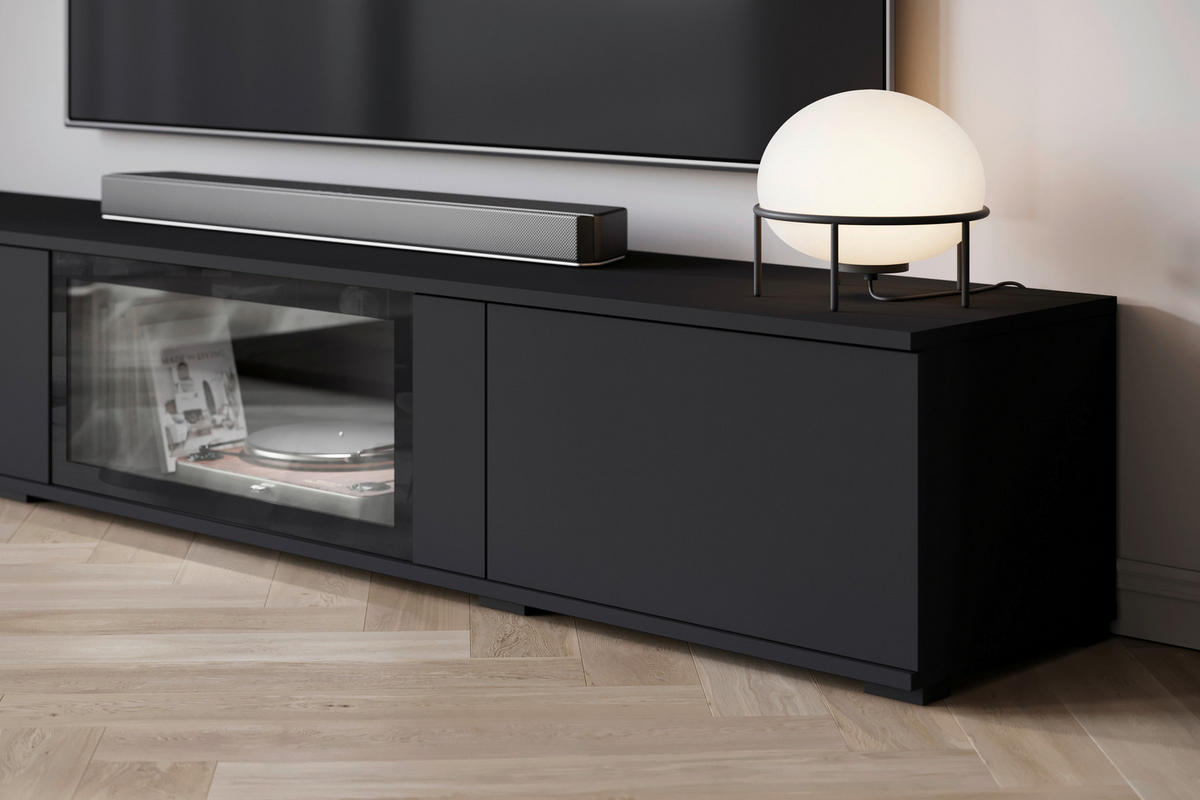 WOHNWAND 4-teilig  in Schwarz  262/141,9/33 cm  - Schwarz, Trend, Glas/Holzwerkstoff (262/141,9/33cm) - Livetastic