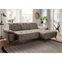 ECKSOFA FIORE in Cord Graubraun Kopfteilverstellung, Sitzvorzug  280/180 cm  - Graubraun/Schwarz, MODERN, Textil/Metall (280/180cm) - Livetastic