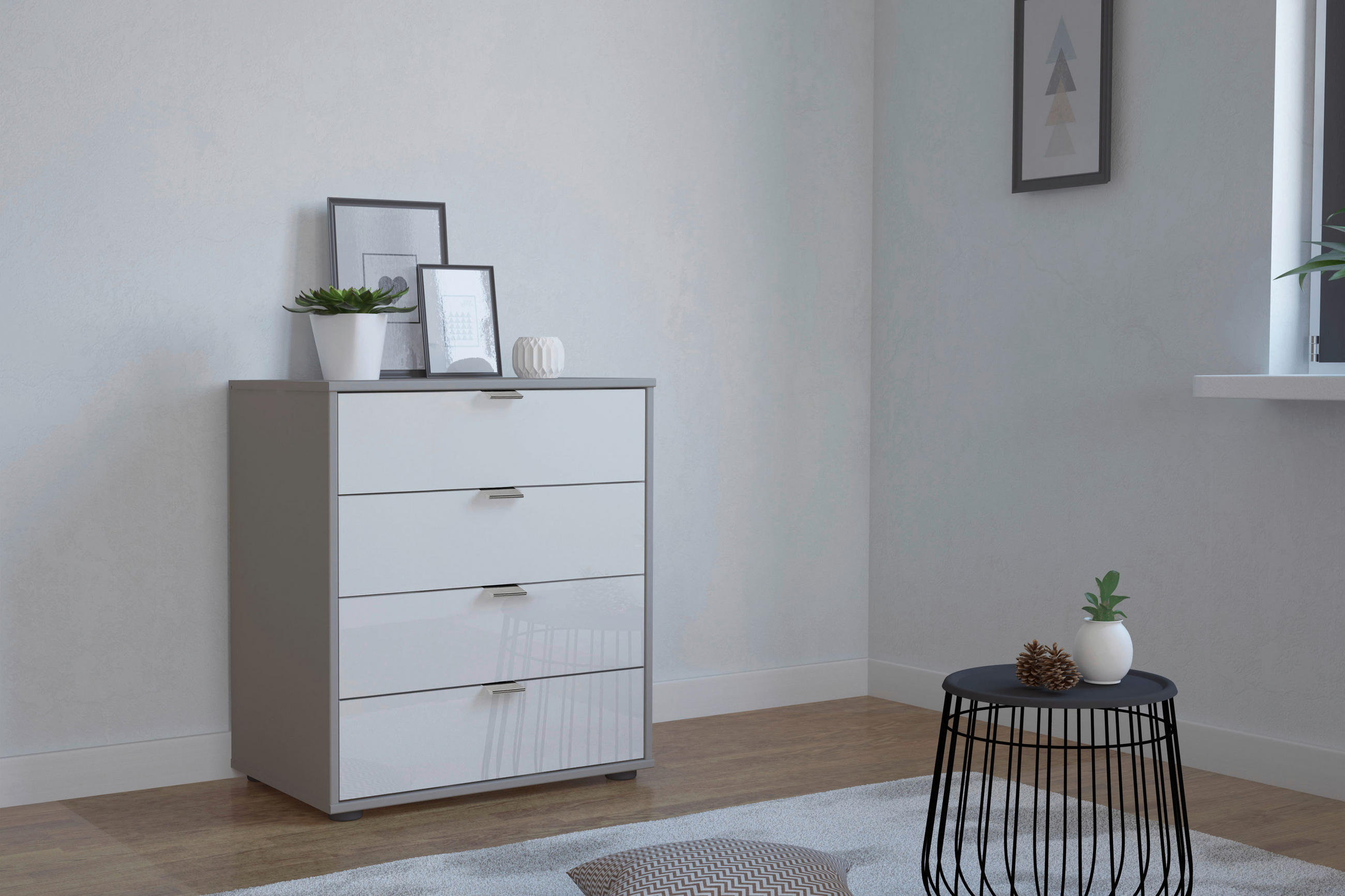 KOMMODE  in 60/70/43 cm  - Chromfarben/Schwarz, KONVENTIONELL, Glas/Holzwerkstoff (60/70/43cm) - Dieter Knoll