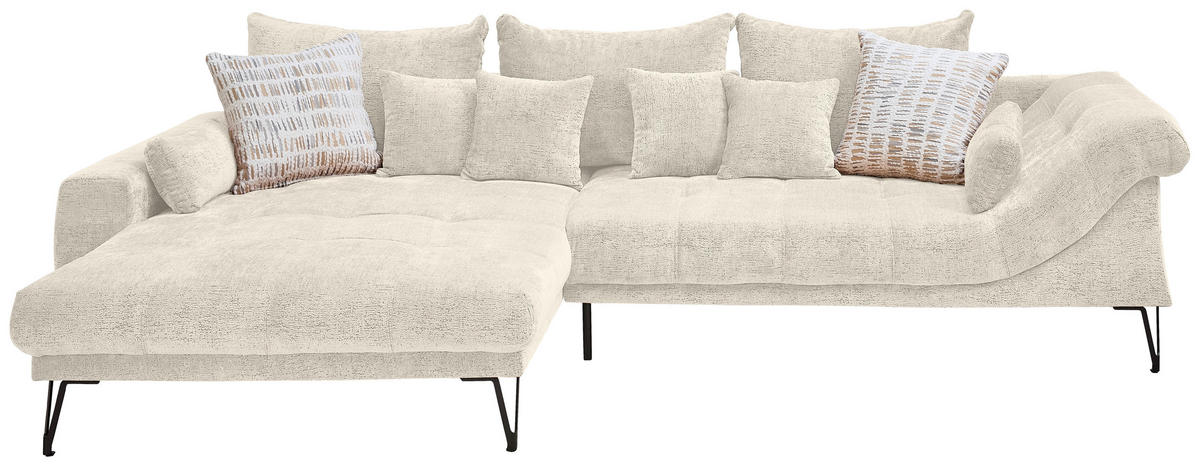 ECKSOFA Chenille Creme  - Creme/Schwarz, Konventionell, Textil/Metall (192/310cm) - Livetastic