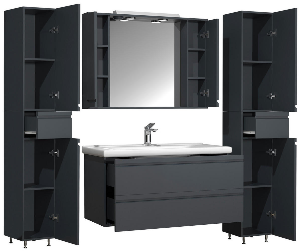 BADEZIMMER 5-teilig  in 160 cm  - Anthrazit, Modern, Glas/Keramik (160cm) - MID.YOU