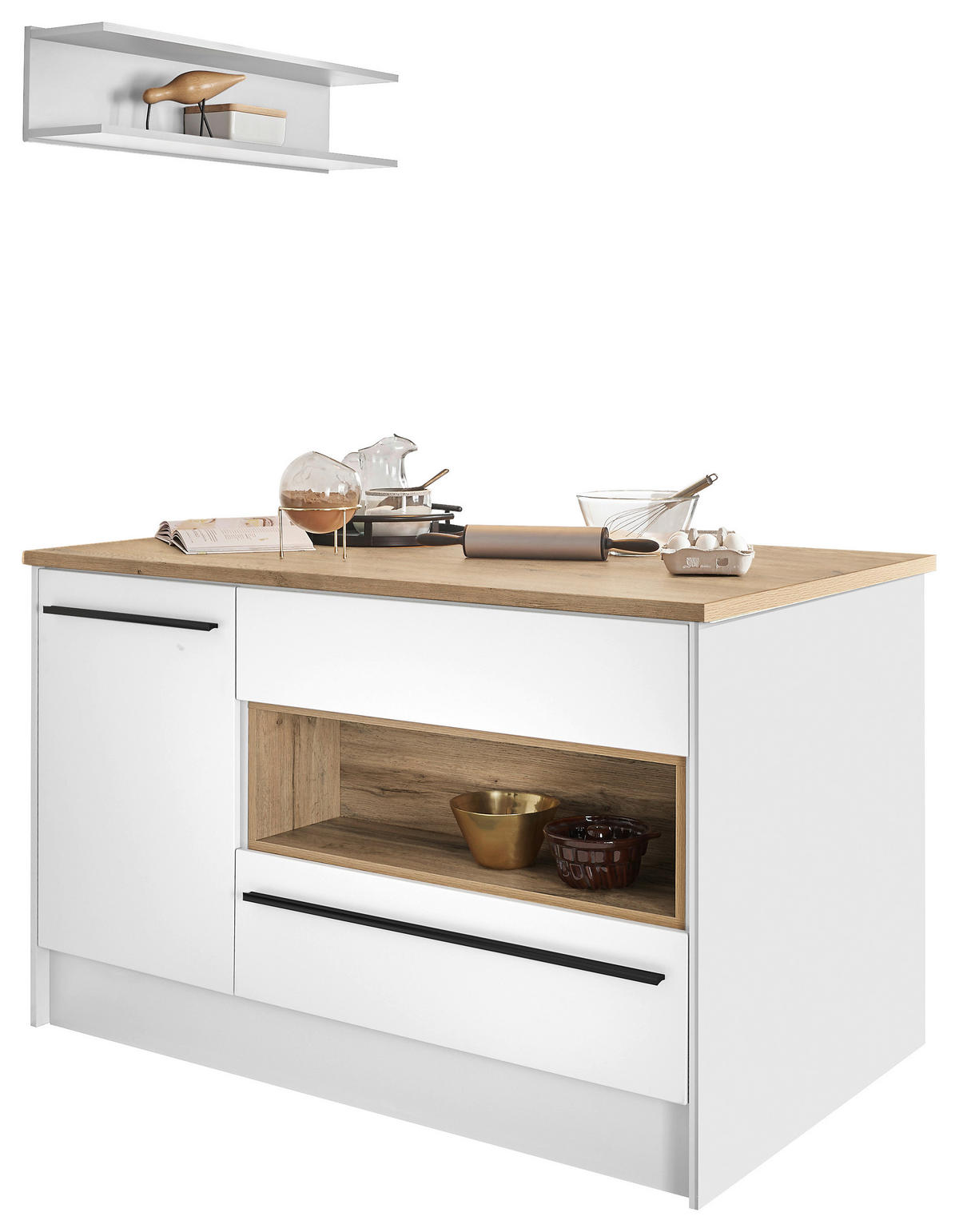 KÜCHENINSEL 145/90/90 cm  in Weiß, Eichefarben  - Eichefarben/Schwarz, Design, Holzwerkstoff/Kunststoff (145/90/90cm) - MID.YOU