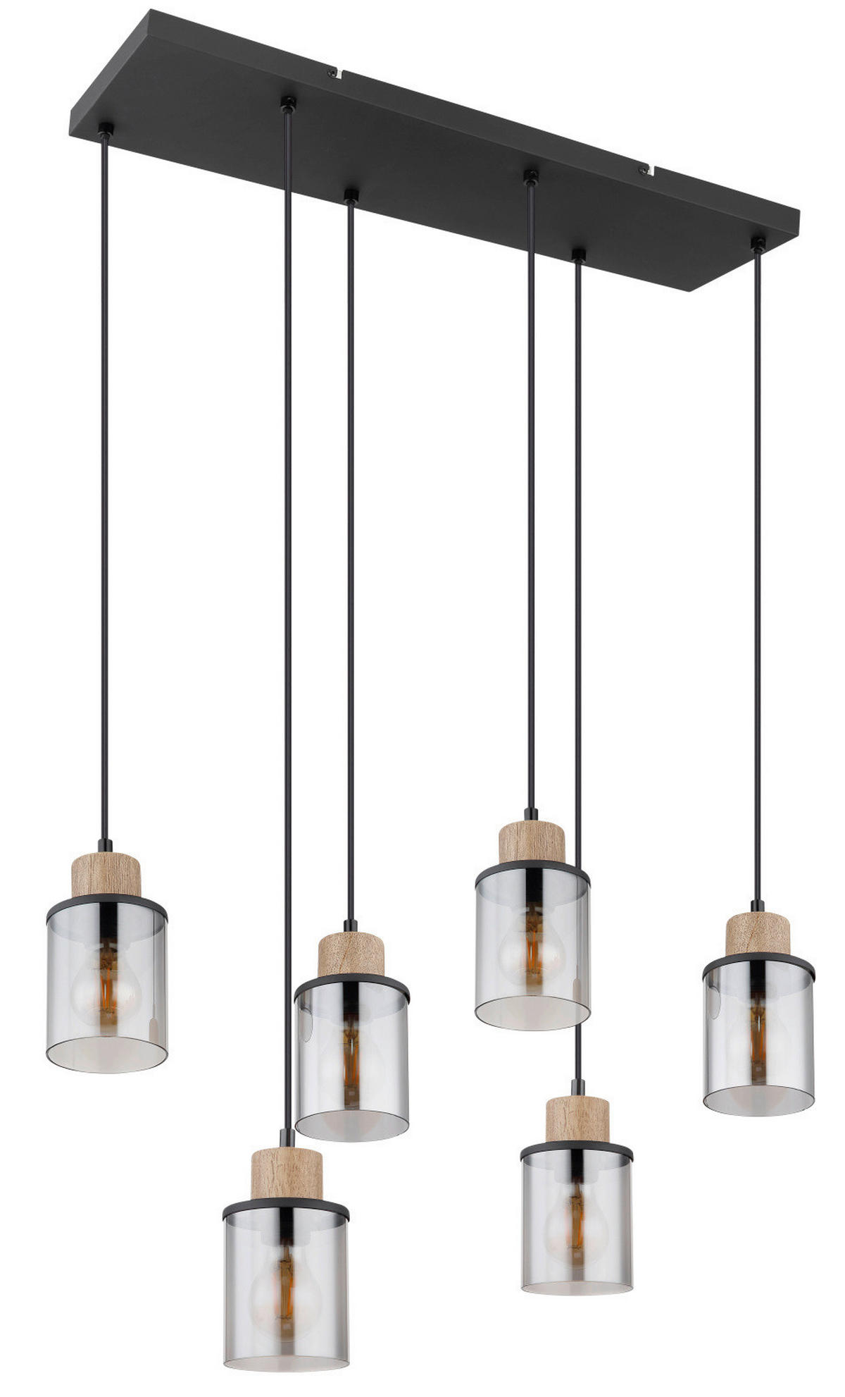 HÄNGELEUCHTE REID 62/18/120 cm   - Dunkelbraun/Schwarz, Design, Glas/Holz (62/18/120cm) - Globo