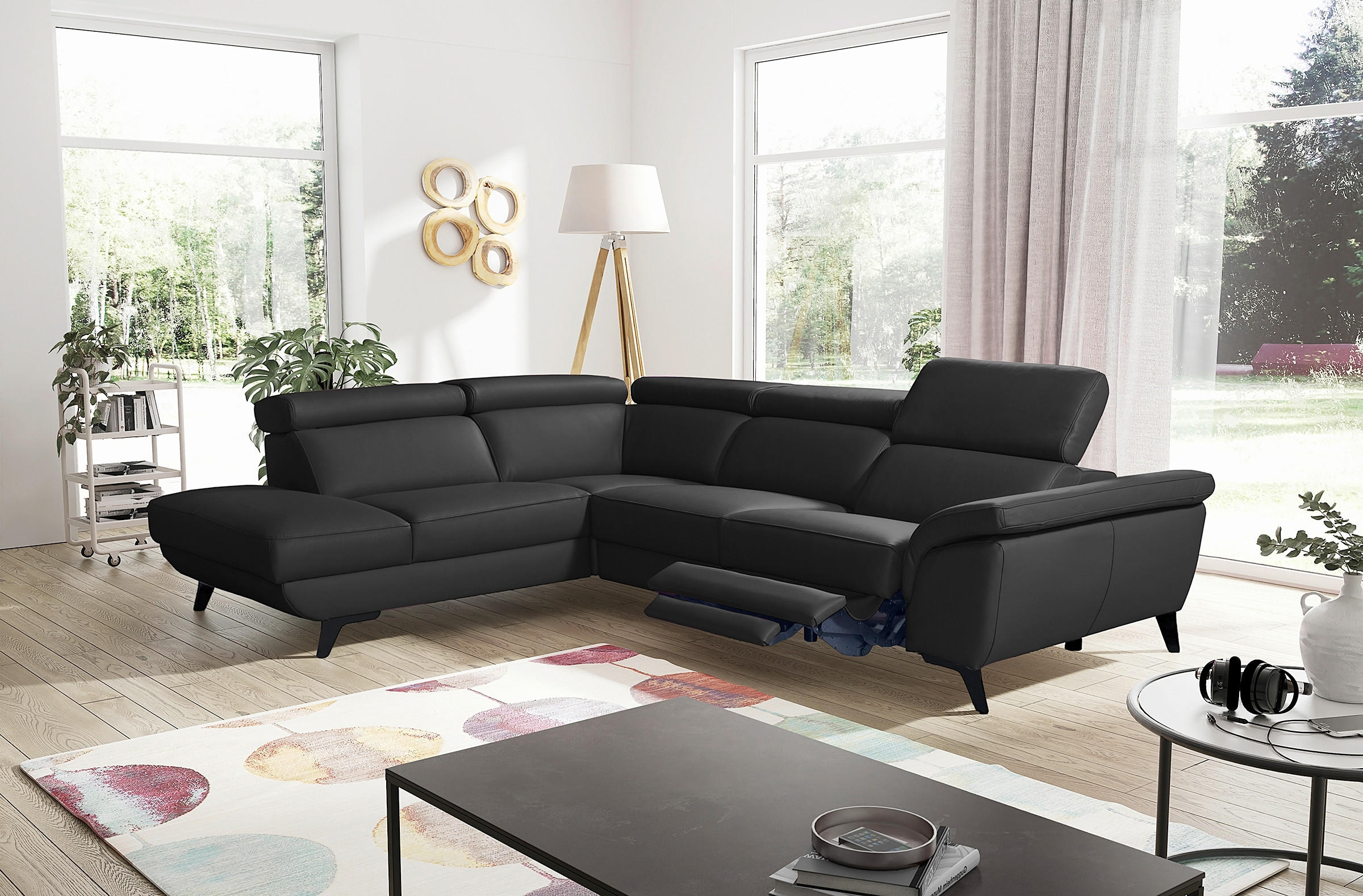 ECKSOFA DALLAS in Echtleder Schwarz  228/283 cm  - Schwarz, Design, Leder/Metall (228/283cm) - Livetastic