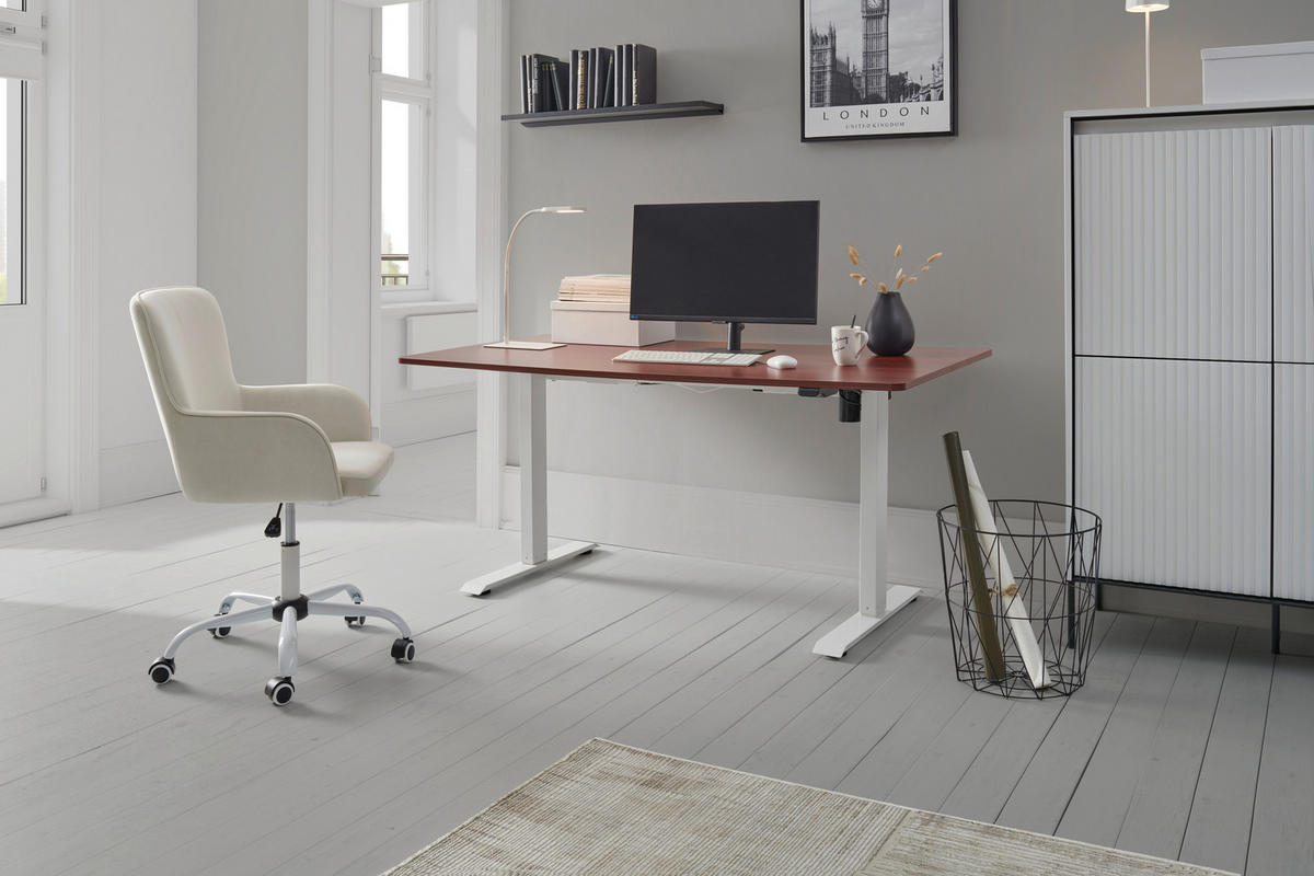 SCHREIBTISCH  in Weiss, Walnussfarben  - Weiss/Walnussfarben, Modern, Holzwerkstoff/Metall (160/73-123/80cm) - Livetastic