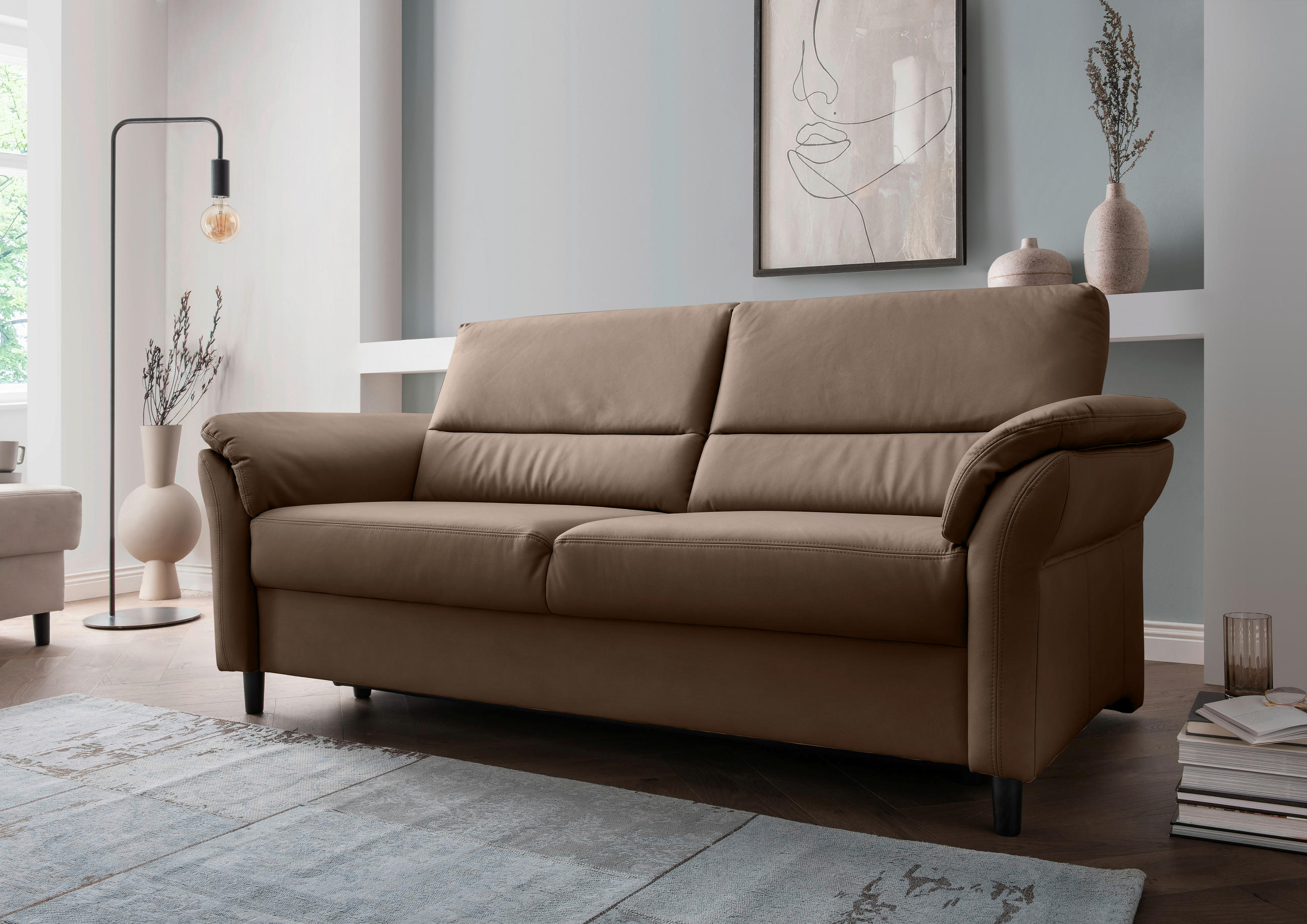3-SITZER-SOFA in Lederlook Braun  - Schwarz/Braun, MODERN, Holz/Textil (192/90/89cm) - Livetastic