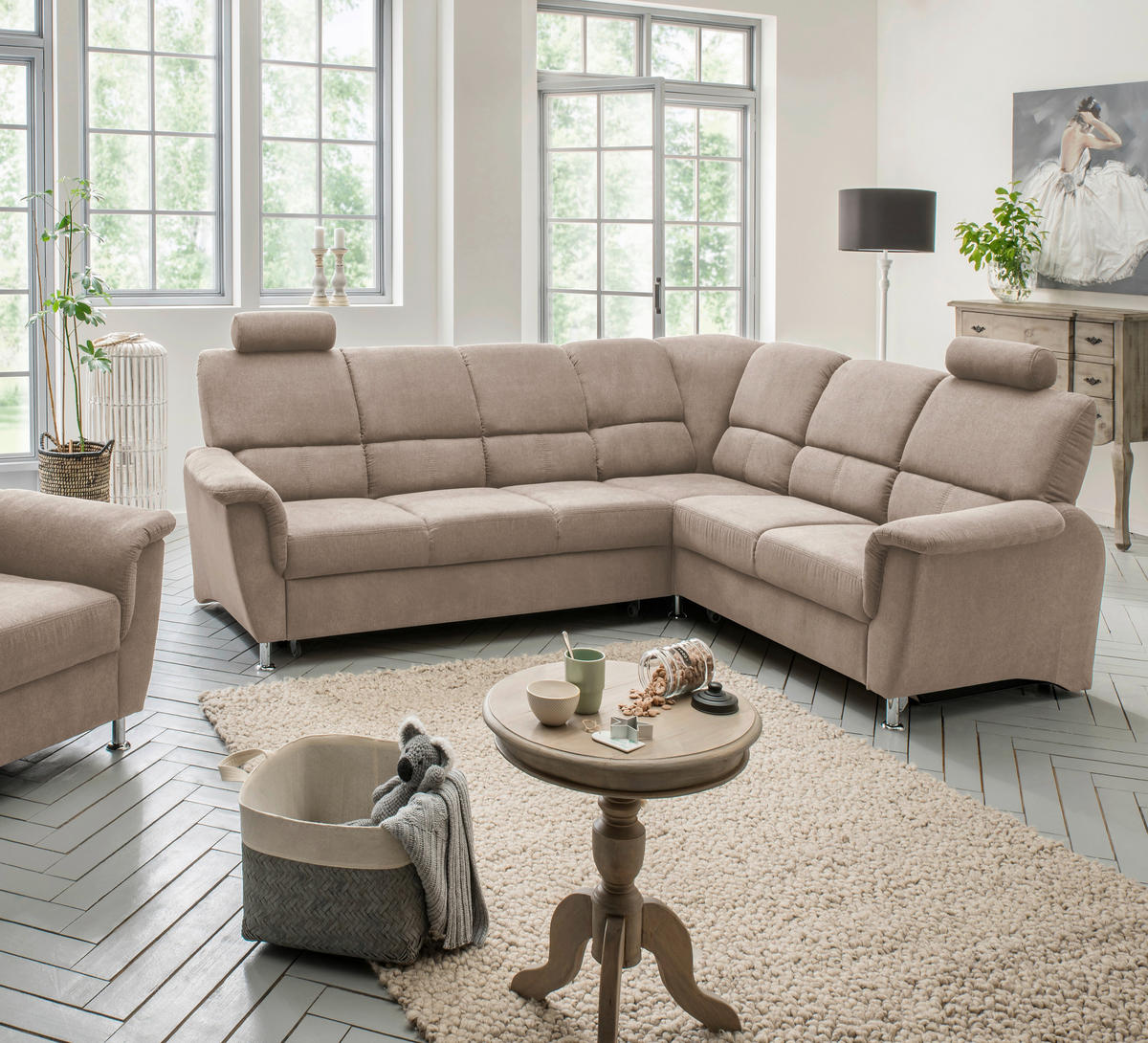 ECKSOFA Taupe Mikrofaser  - Taupe/Chromfarben, KONVENTIONELL, Holz/Textil (271/224cm) - Livetastic