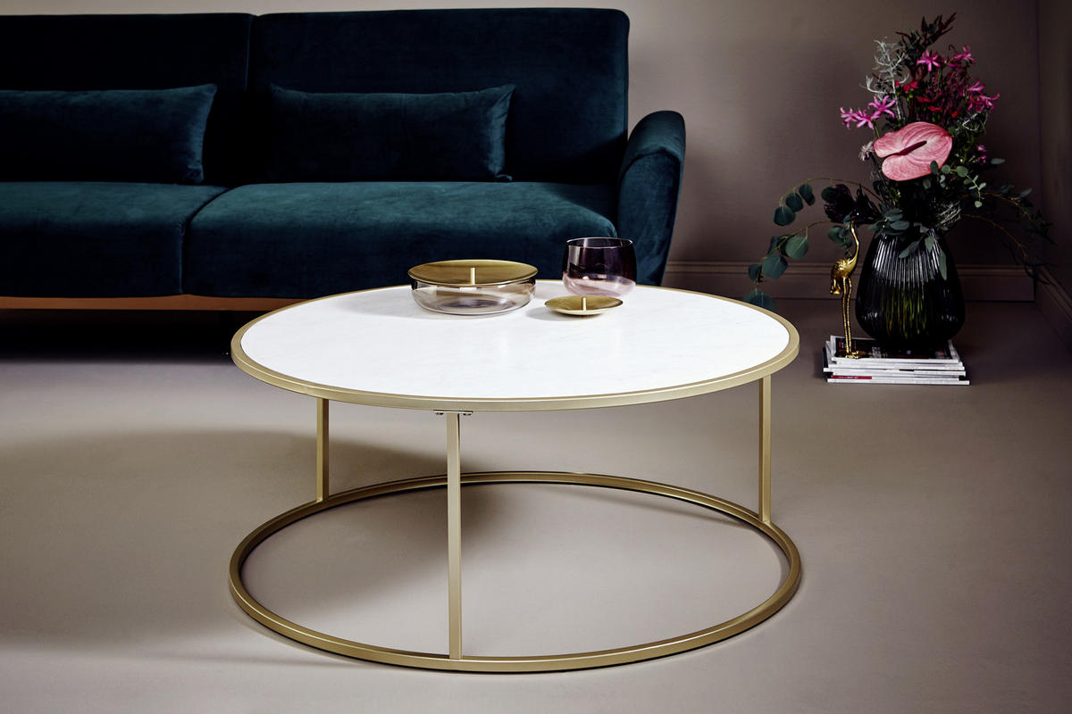 COUCHTISCH in Metall, Holzwerkstoff  - Goldfarben/Weiß, KONVENTIONELL, Holzwerkstoff/Metall (89,5/41cm) - Livetastic