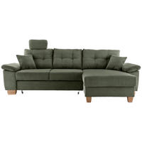 ECKSOFA Dunkelgrün Cord Bettkasten, Schlaffunktion, Sitztiefenverstellung, Kopfstütze, Liegefläche im Originalstoff  - Dunkelgrün/Naturfarben, MODERN, Holz/Textil (270/176cm) - Livetastic