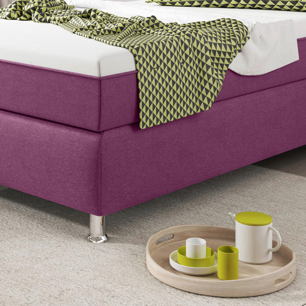 BOXSPRINGBETT 90/200 cm  in Pink  - Pink/Silberfarben, KONVENTIONELL, Textil/Metall (90/200cm) - MID.YOU