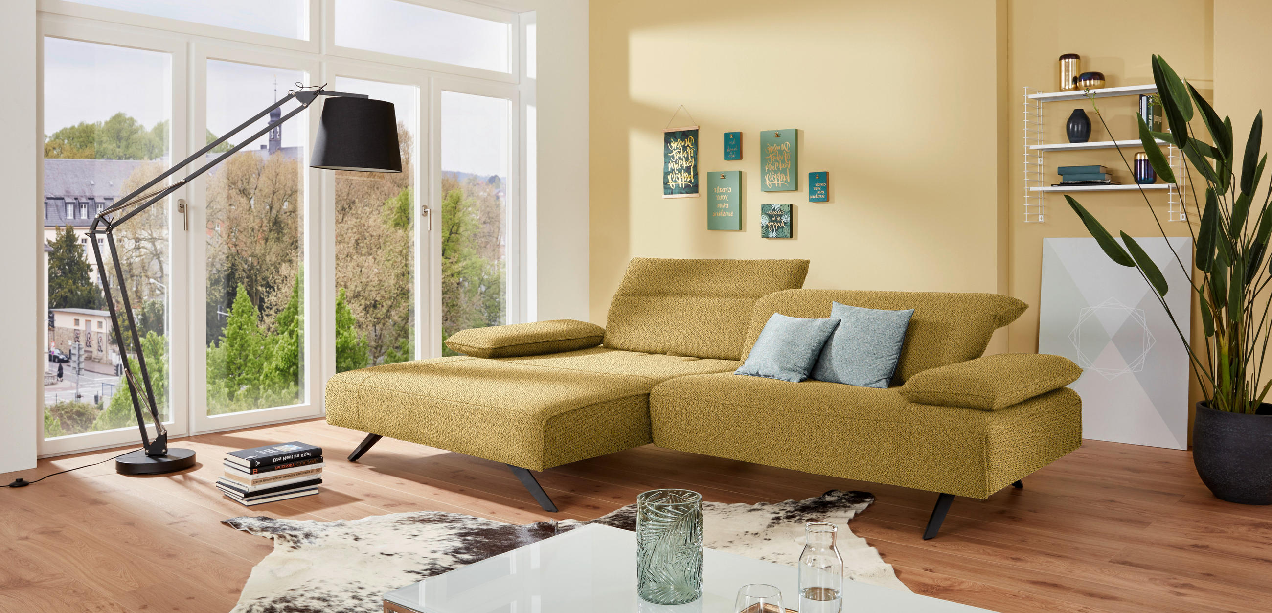 ECKSOFA in Flachgewebe Goldfarben  - Anthrazit/Goldfarben, Design, Textil/Metall (166/280cm) - Johann Jakob
