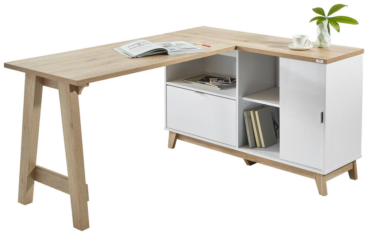 SAROKÍRÓASZTAL  - San Remo tölgy/tölgyfa színű, Design, faalapú anyag/fém (159/120/76cm) - Voleo