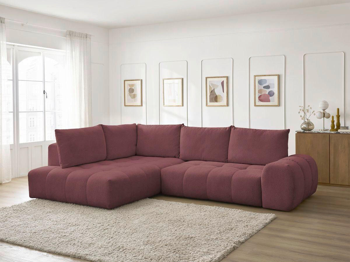 ECKSCHLAFSOFA EVEREST  mit Rücken echt, Armteil links, Armteil rechts Flachgewebe Rot  - Rot/Schwarz, MODERN, Kunststoff/Textil (320/212cm)