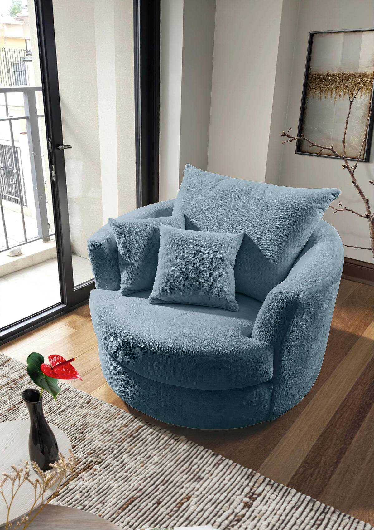 SESSEL in Plüsch Petrol  - Petrol/Schwarz, KONVENTIONELL, Textil/Metall (115/72/115cm) - Carryhome