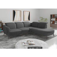 ECKSOFA Flachgewebe Dunkelgrau  - Dunkelgrau/Schwarz, Konventionell, Textil/Metall (300/267cm) - Sit & More