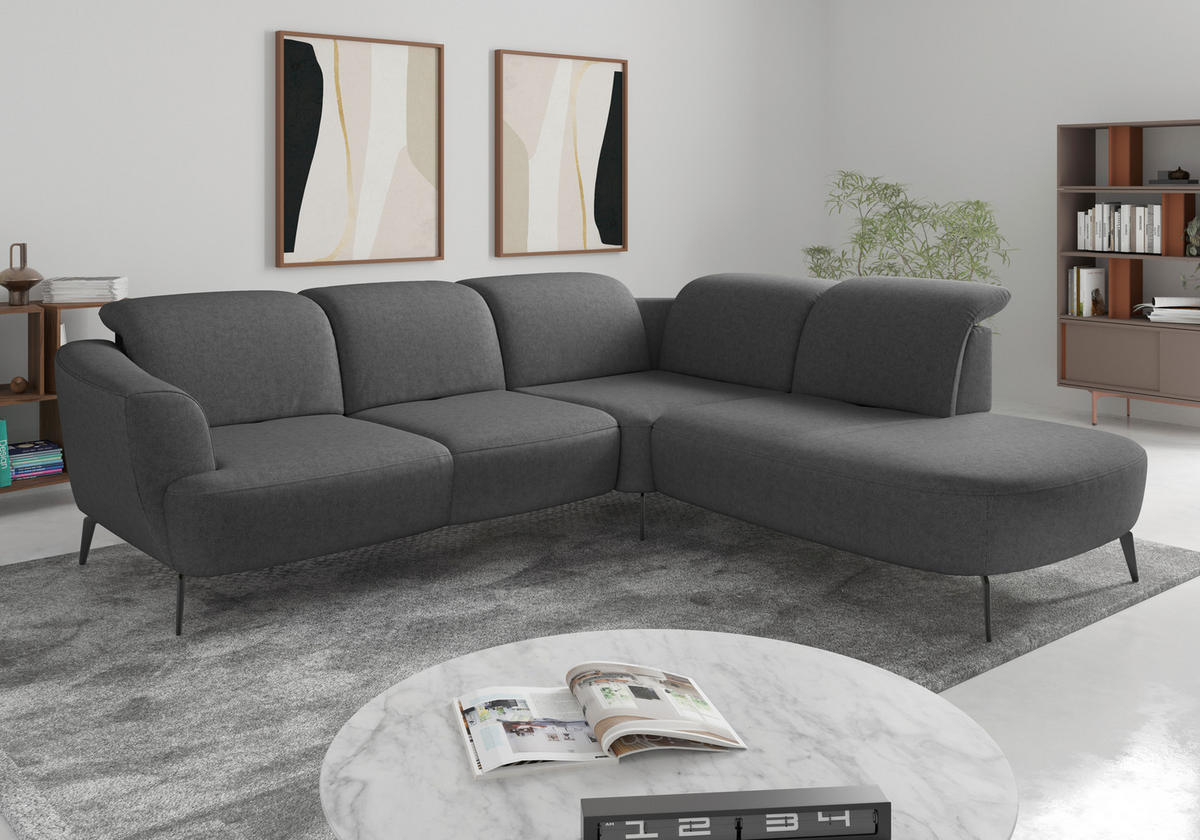ECKSOFA Flachgewebe Dunkelgrau  - Dunkelgrau/Schwarz, Konventionell, Textil/Metall (300/267cm) - Sit & More