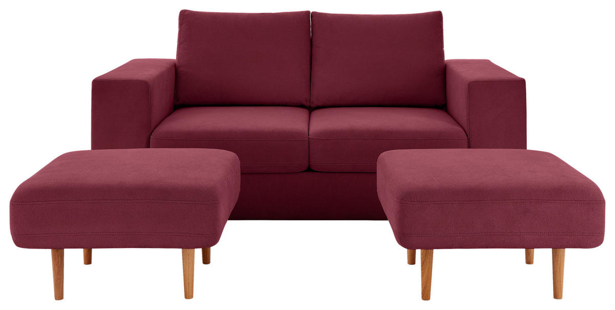 ZWEISITZER-SOFA inkl. Hocker Webstoff Rot, Beere von LOOKS by W.JOOP
