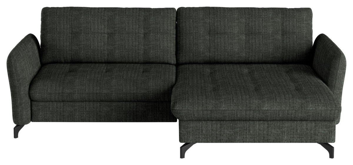 ECKSOFA in Flachgewebe, Leinenoptik Dunkelgrün  - Dunkelgrün/Schwarz, Design, Textil/Metall (242/170cm) - Xora