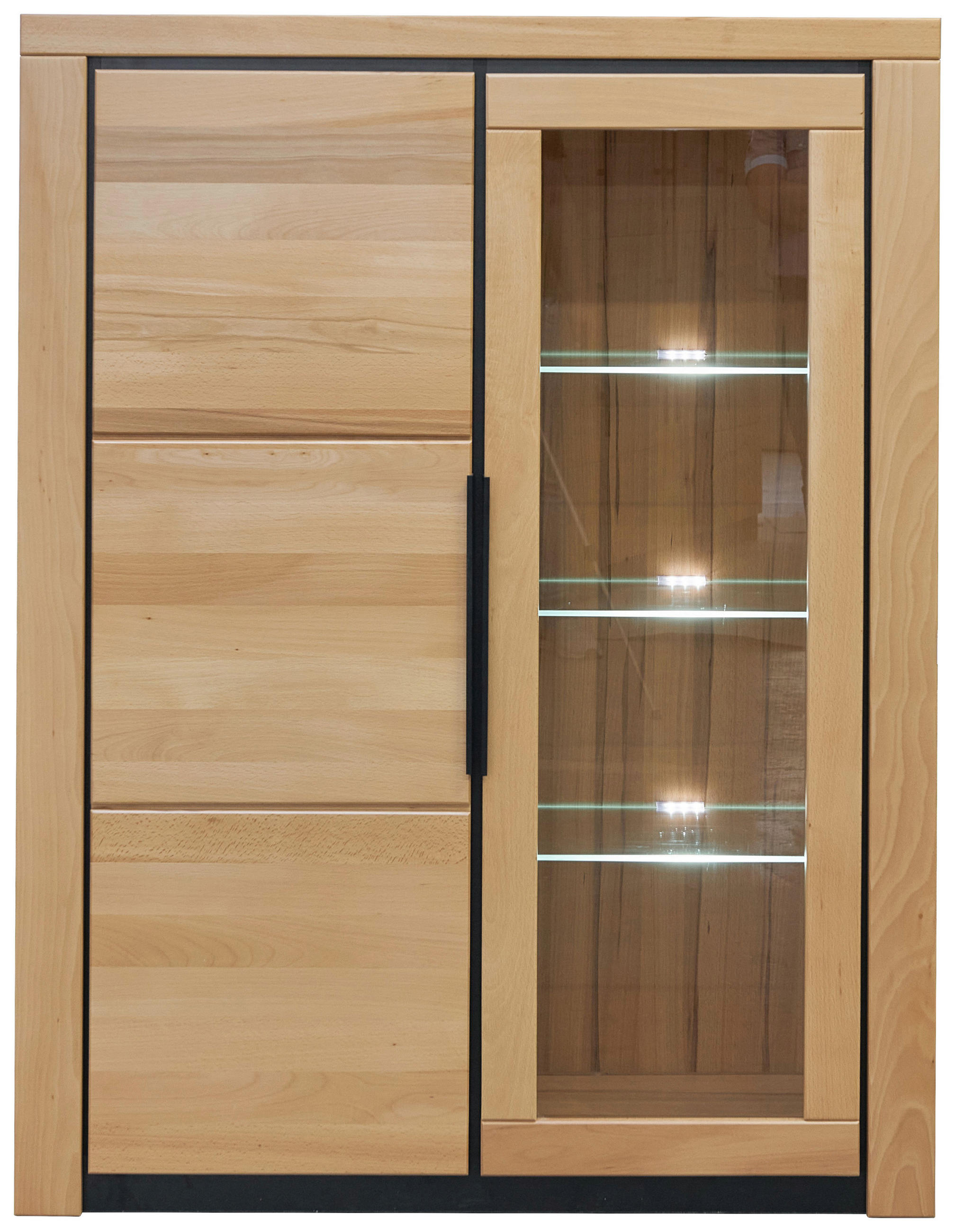 VITRINE in massiv Buche Buchefarben  - Buchefarben/Schwarz, Design, Glas/Holz (108,4/141/40cm) - Livetastic