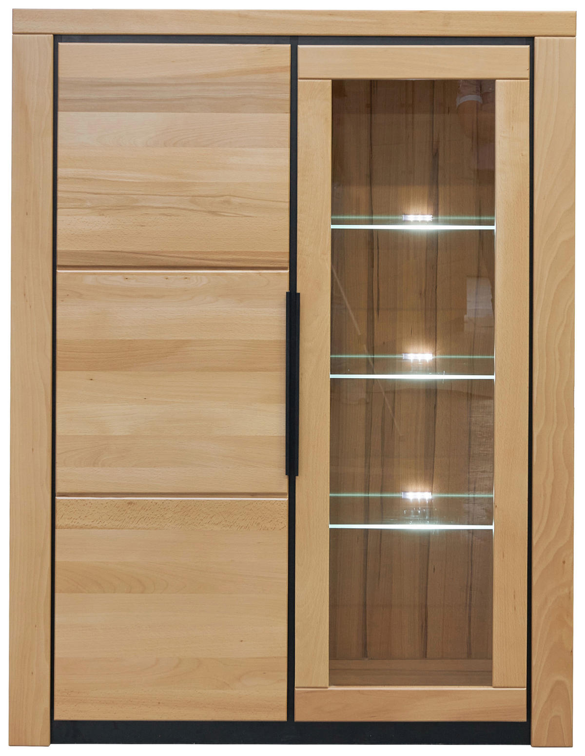VITRINE in massiv Buche Buchefarben  - Buchefarben/Schwarz, Design, Glas/Holz (108,4/141/40cm) - Livetastic