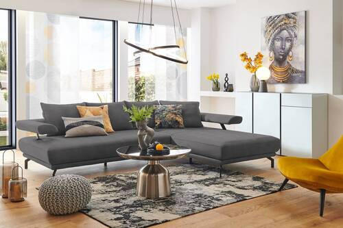 ECKSOFA in Mikrofaser Grau  - Schwarz/Grau, Design, Textil/Metall (305/224cm) - Dieter Knoll