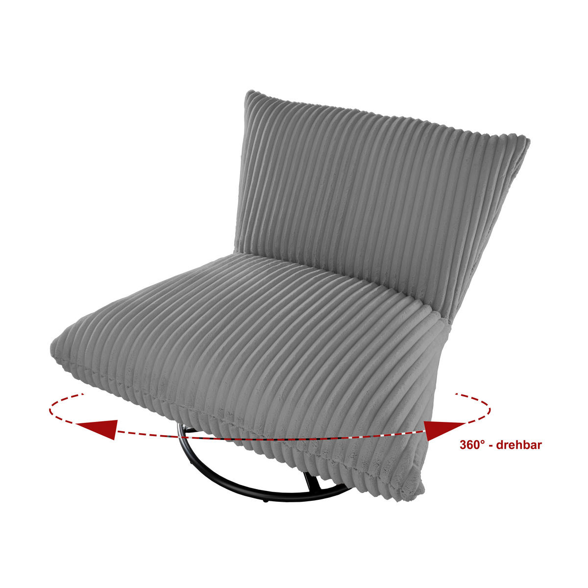 RELAXSESSEL Cord Rücken echt    - Schwarz/Grau, Design, Textil/Metall (100/78/96cm) - Livetastic