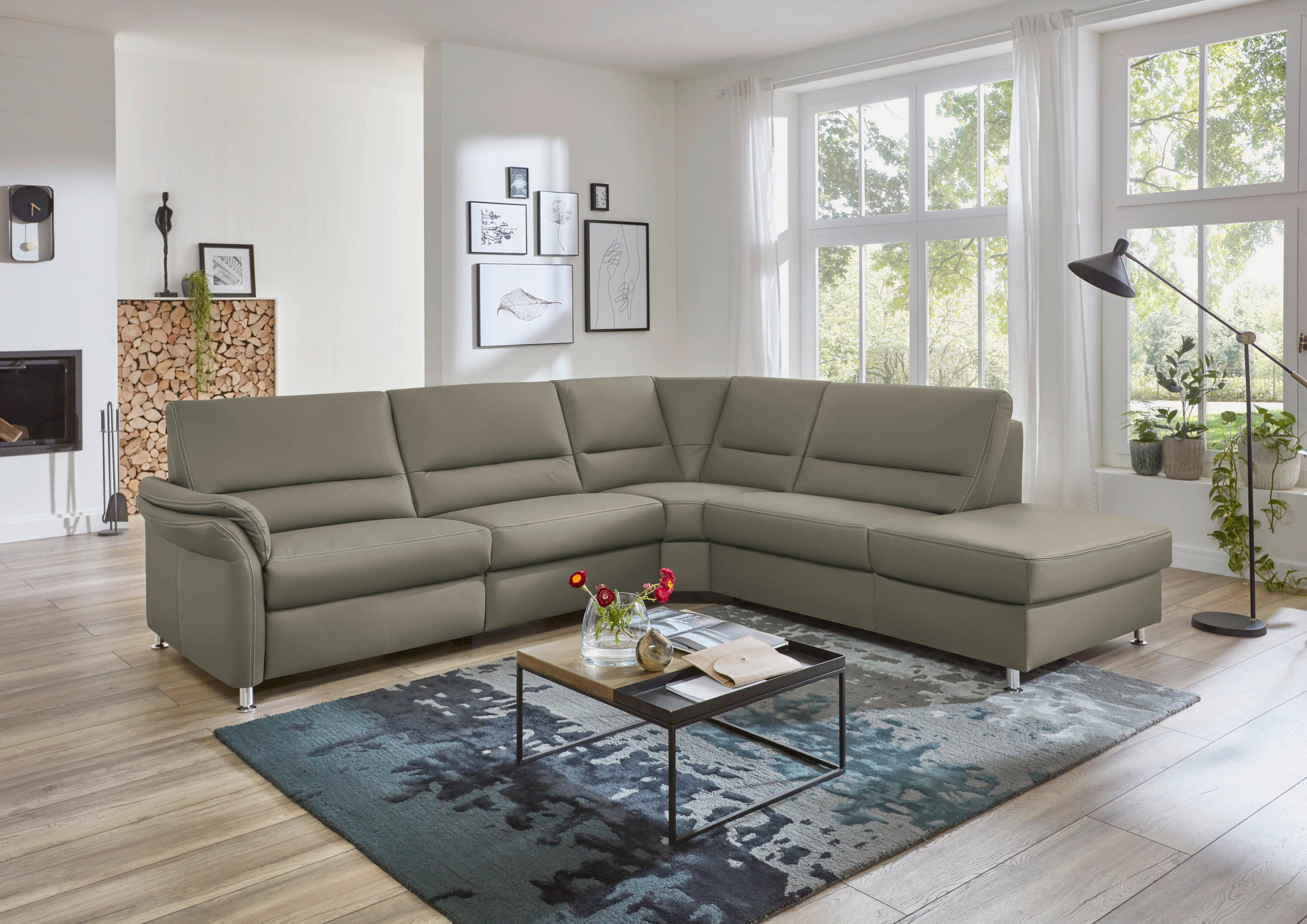 ECKSOFA in Echtleder Hellgrau  - Beige/Hellgrau, Design, Leder/Metall (288/249cm) - Beldomo Premium