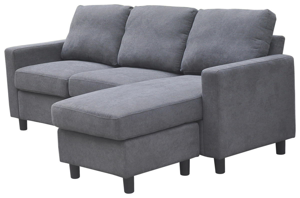 HÖRNSOFFA i plysch grå  - grå/svart, Design, trä/textil (198/135cm) - Best Price