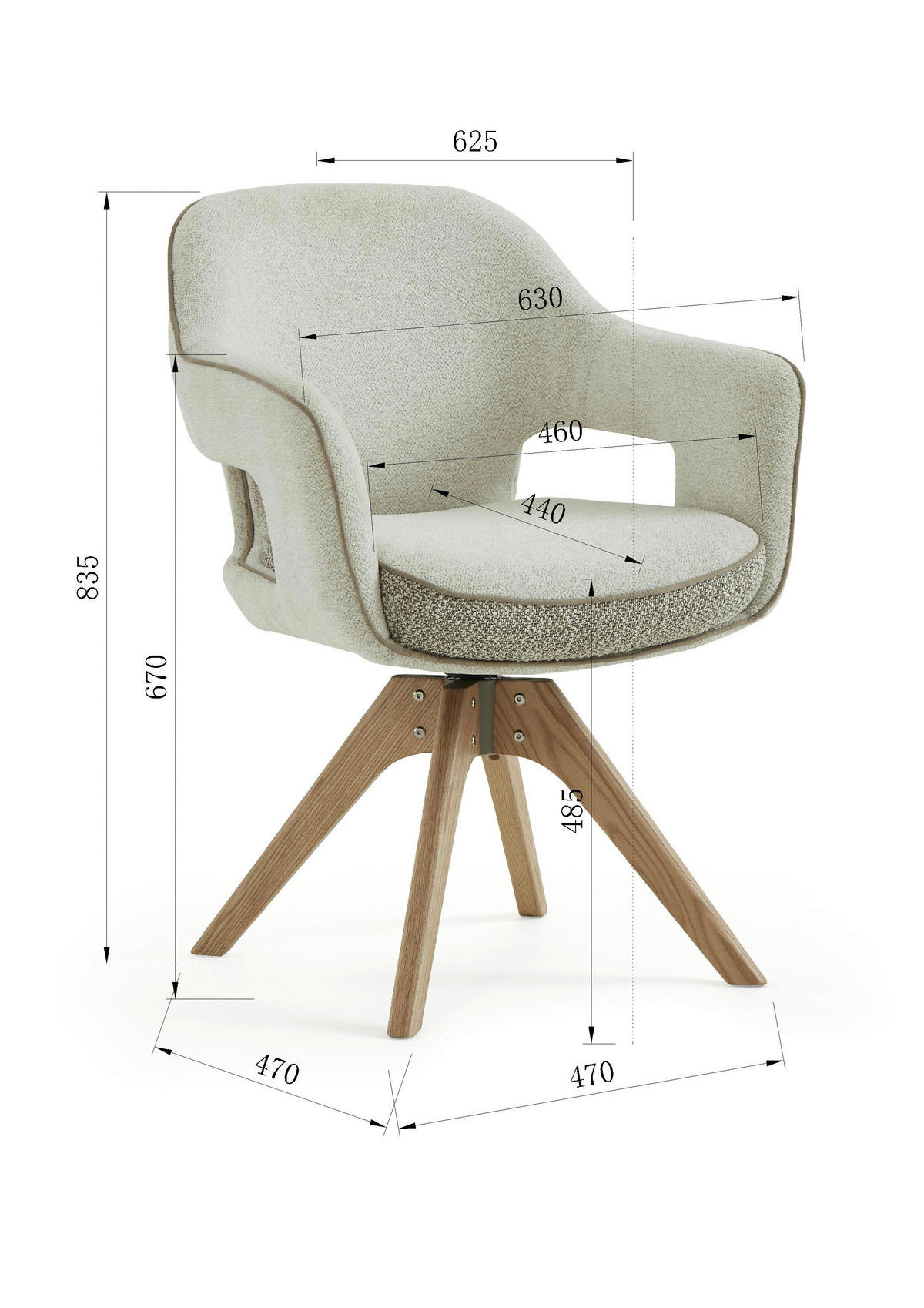 ARMLEHNSTUHL in Holz, Textil Eichefarben, Beige  - Eichefarben/Beige, Design, Holz/Textil (62/84/62cm) - Valnatura