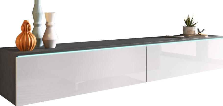 LOWBOARD Vera in 180/30/33 cm - Weiß Hochglanz/Anthrazit, LIFESTYLE, Holzwerkstoff/Kunststoff (180/30/33cm) - P & B