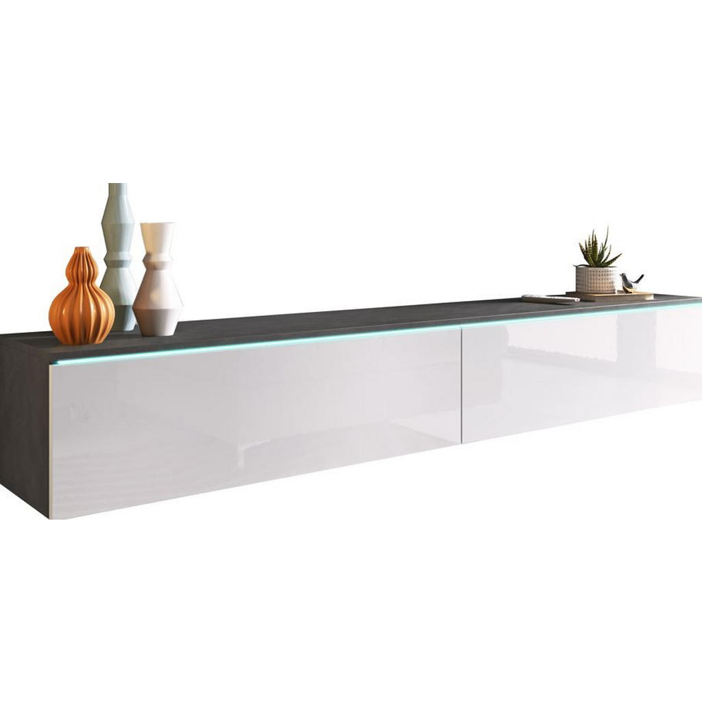 Tv-lowboard B: 180 Cm Anthrazit/weiß Hochglanz