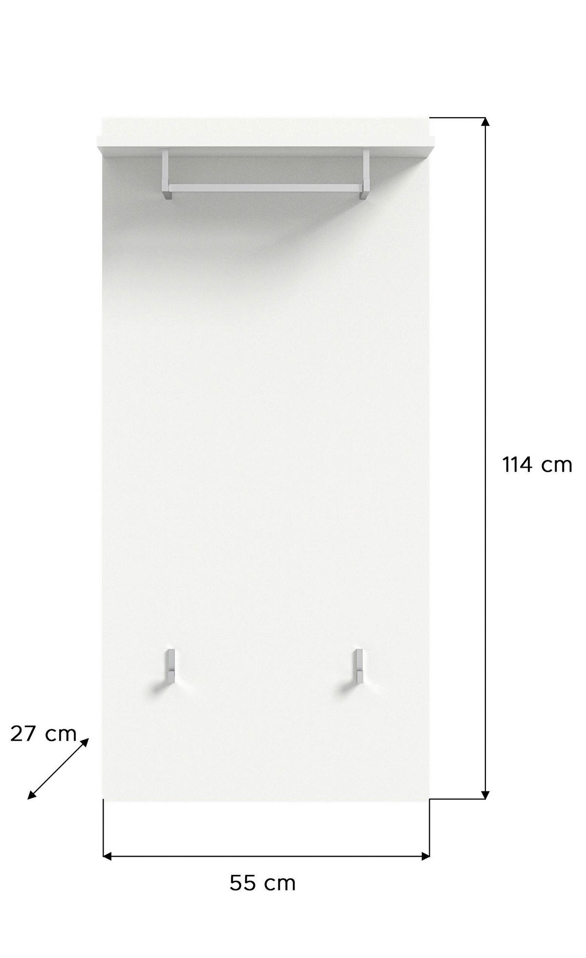 GARDEROBENPANEEL  in 55/114/27 cm  - Weiß Hochglanz/Weiß, Design, Holzwerkstoff (55/114/27cm) - Xora