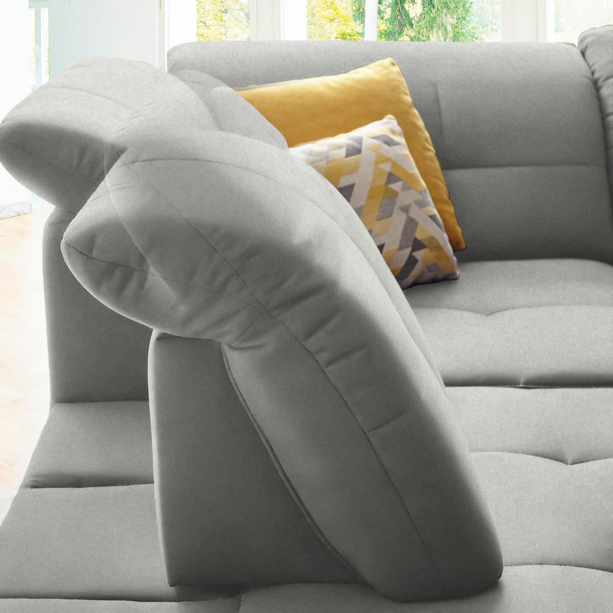 ECKSOFA in Chenille Hellgrau  240/308 cm  - Hellgrau/Schwarz, Design, Textil/Metall (240/308cm) - Xora