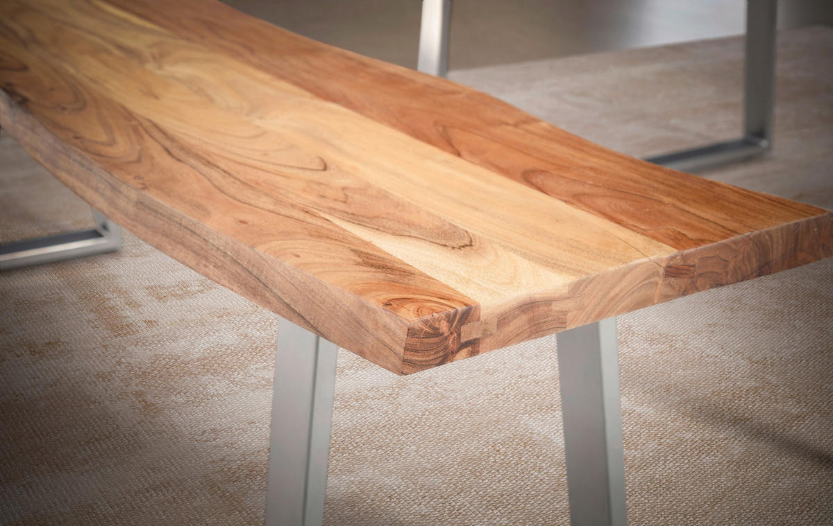 SITZBANK in Holz Akaziefarben  - Chromfarben/Akaziefarben, Modern, Holz/Metall (140/45,5/40cm) - MID.YOU
